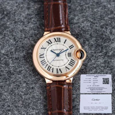 TW Factory Cartier 33*10MM NH05 Movement Sapphire Glass Leather Strap Watch